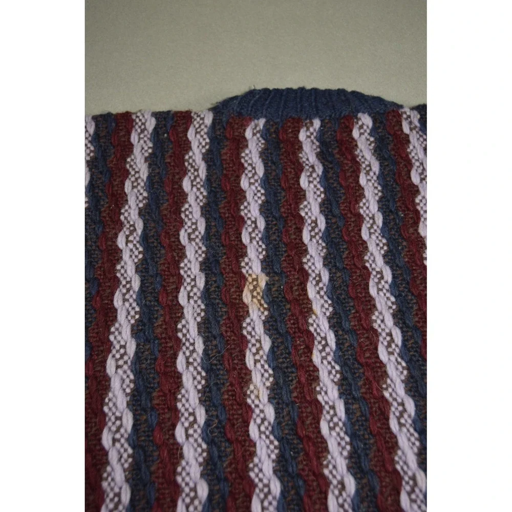 Vintage Wool Sweater Mens Large Striped Chunky Hand Knit Fisherman Crewneck
